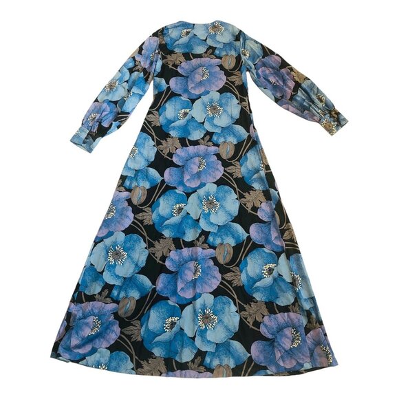 Vintage Long Floral Dress St. Michael Made In Britain 1960s Blue Purple Flowers - Picture 3 of 16
